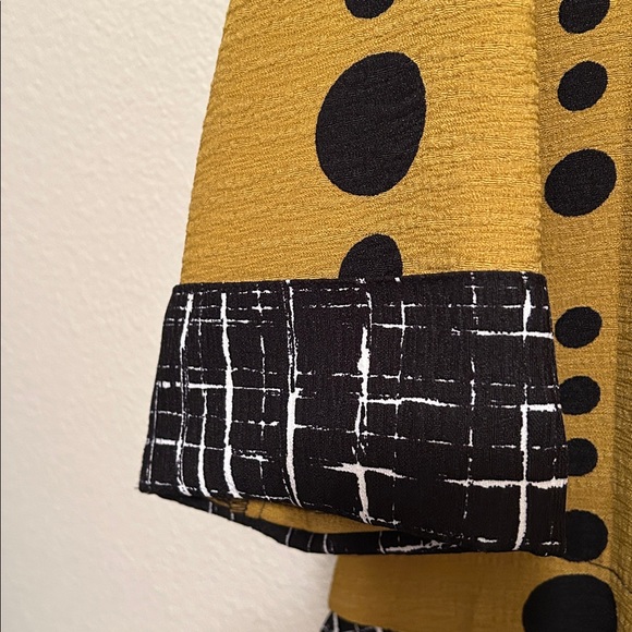 Ali Miles Mustard and Black Polka Dot Button Blazer with Contrast Trim - Picture 3 of 6